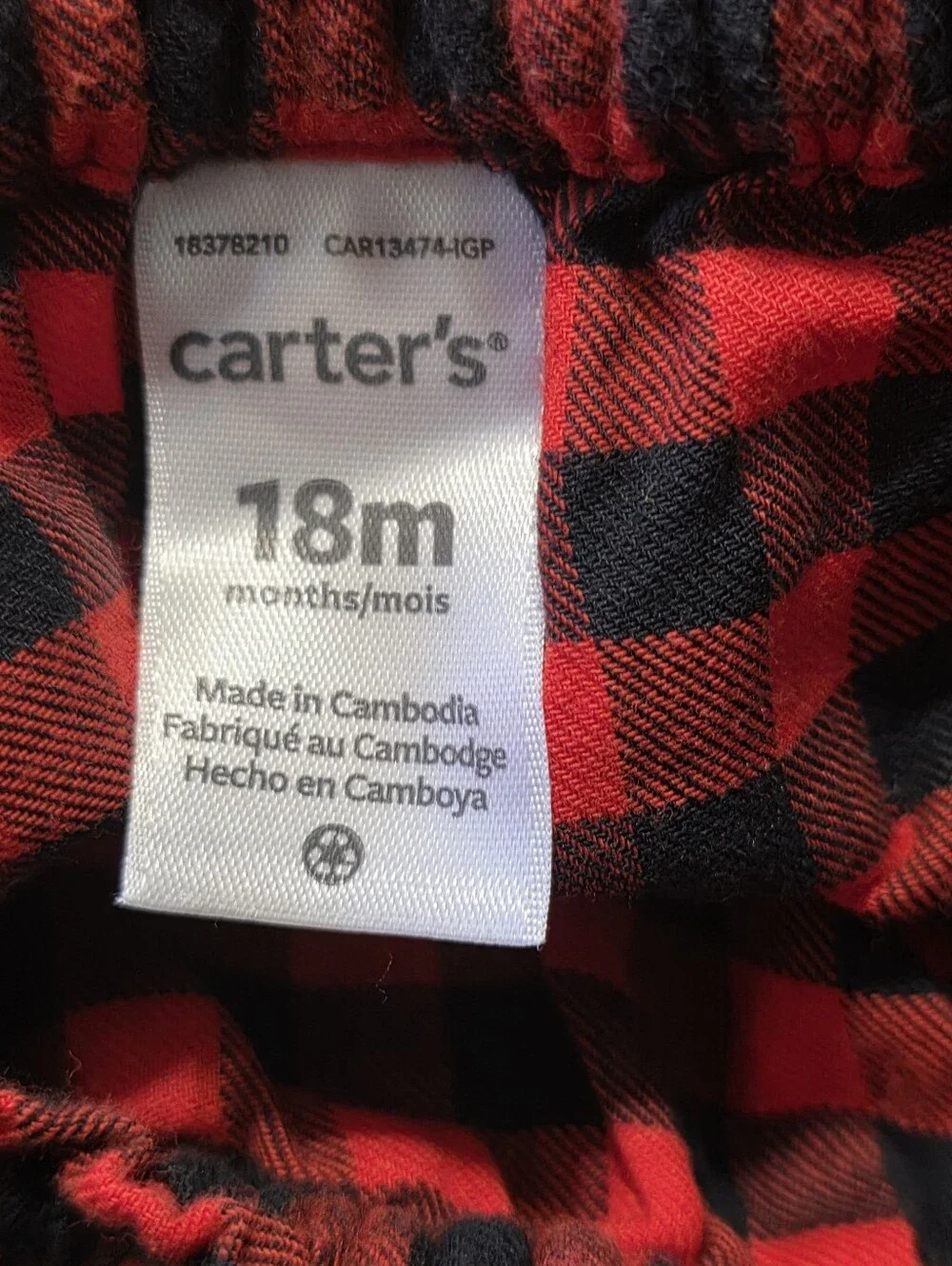 Carter's Buffalo Plaid Long Sleeve Pullover Top Red & Black Size 18M